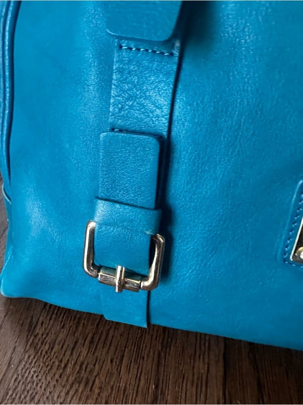 Valentina Italy Teal Leather Satchel Gold-Plated Accents | Made in Italy Bag - Picture 7 of 16